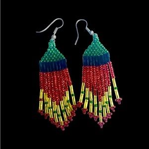 Rasta Chandelier Beaded Dangle EARRINGS Fringe Reggae